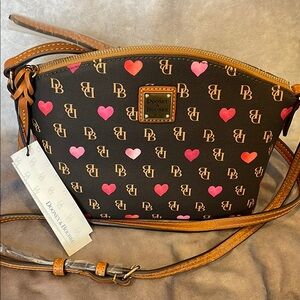 Dooney & Bourke Black and Pink Crossbody Bag with Heart Design New with tags